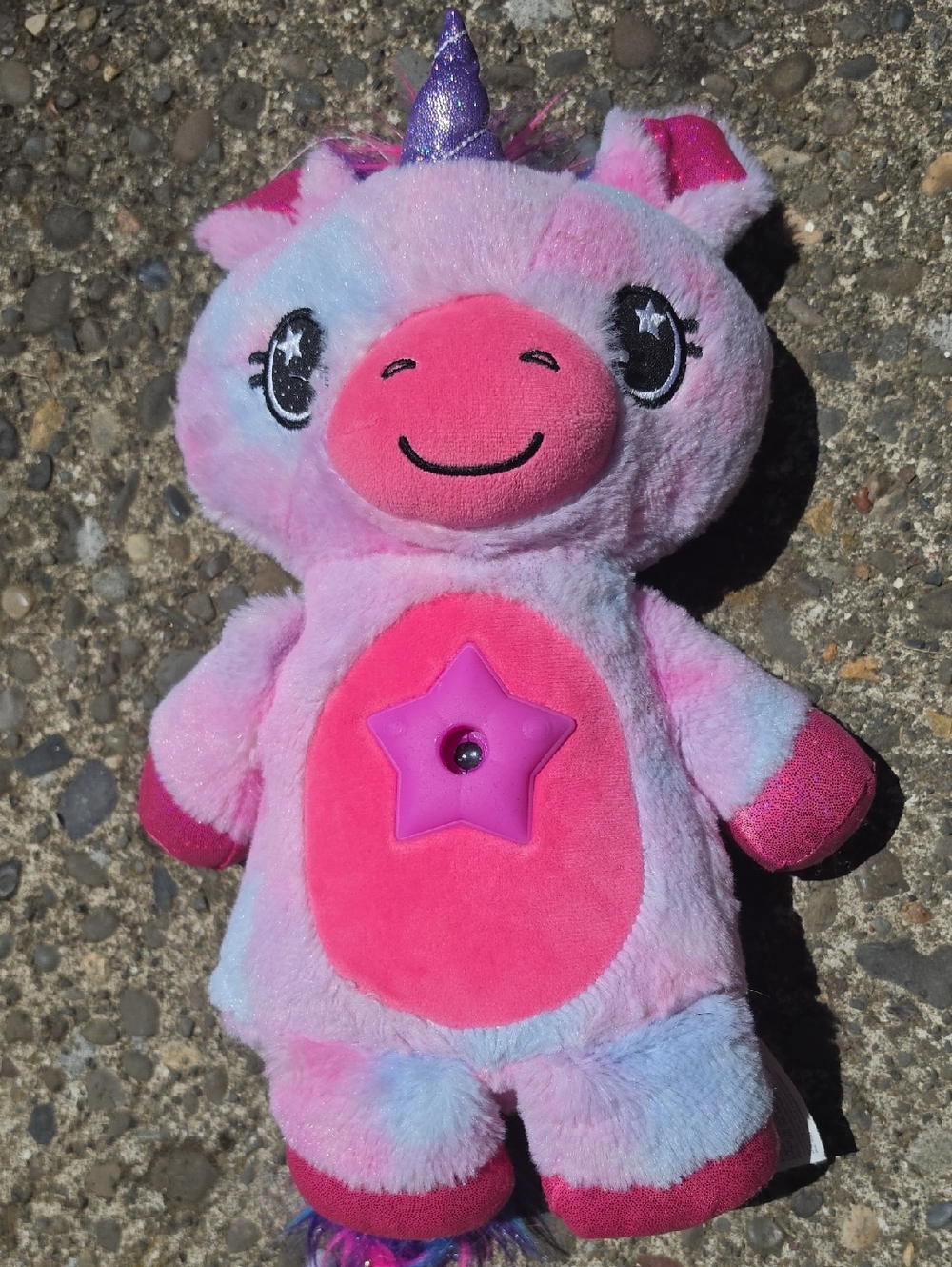 Pink Star-Belly Unicorn Plush Toy with Light-Up Star